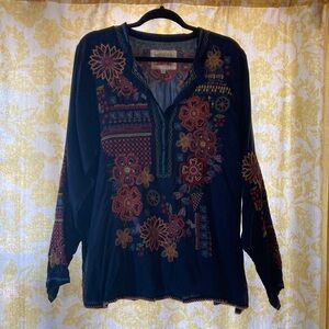 Johnny Was Embroidered Navy Top